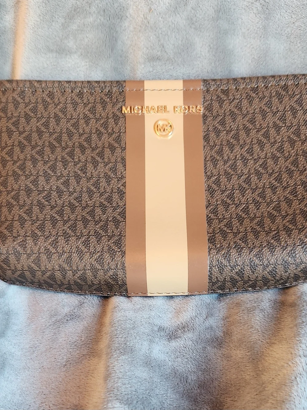 Michael Kors Brown and Cream Signature Stripe Crossbody